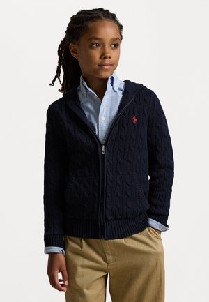CABLE COTTON HOODED FULL ZIP JUMPER - Kapucnis pulóver - navy