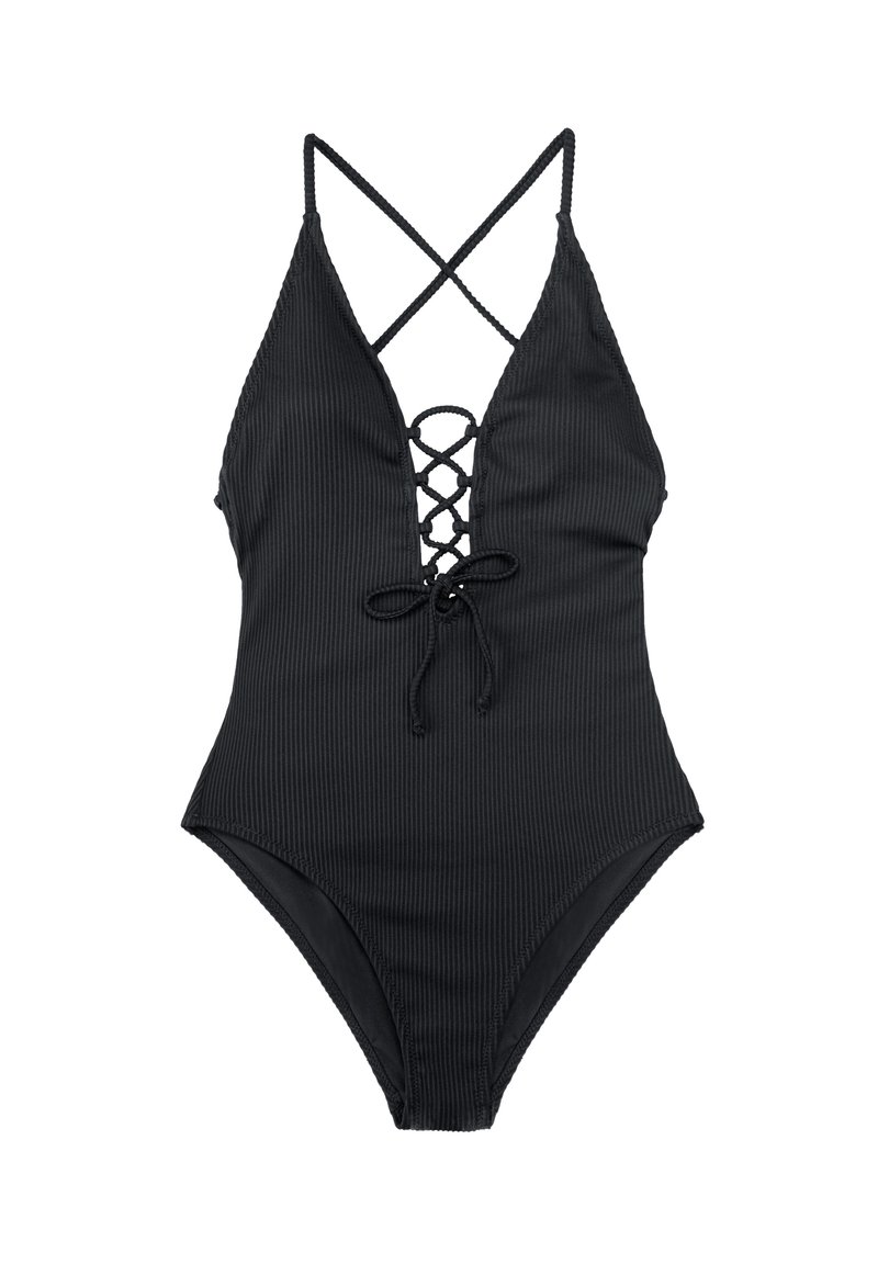 CUPSHE Damen Schwangerschafts-Badeanzug – V-Ausschnitt, Wickeloptik, Lace-Up-Rücken, Einteilig