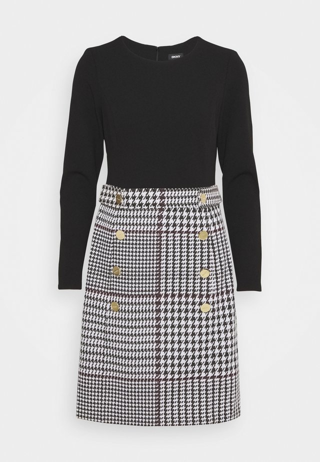 CONTRAST SKIRT - Shift dress - black/maroon/ivory