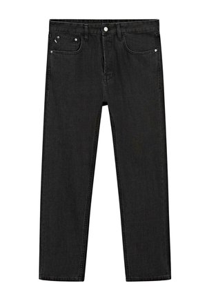 Zwarte denim jeans met een rechtvallende pasvorm, vijf-pocket ontwerp, frontale knoopsluiting en subtiele stikseldetails.