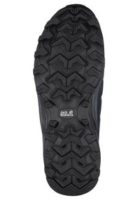 Suola in gomma nera con un modello di battistrada robusto e protrusioni variegate per una migliore aderenza. Include il logo embossato "Jack Wolfskin" al centro.