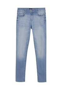 Jasnoniebieskie dżinsy o prostym kroju, z przednimi kieszeniami i efektem wyblakłego denimu. Wykonane z tradycyjnymi detalami stębnowania.