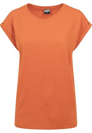 Orange bomulds T-shirt med afslappet pasform, rund halsudskæring og foldede korte ærmer. Simpelt design uden synlige mønstre eller accenter.