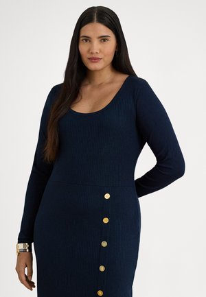 BUTTON-TRIM RIB-KNIT DRESS - Maxikleid - lauren navy