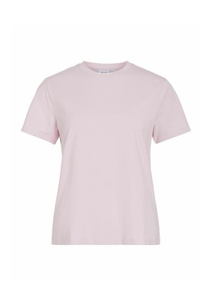 Heleroosa lühikeste varrukatega t-särk ümar kaelusega, lõdva lõikega, esiküljelt valgel taustal.