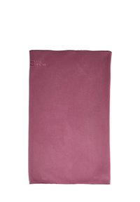 Piumino in morbido pile dalla trama profonda in malva, con bordo cucito e un piccolo logo nell'angolo in alto a sinistra.