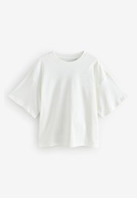 Kort hvid t-shirt med rund halsudskæring, korte ærmer og en afslappet pasform. Fremstillet af blødt bomuldsstof; har minimal syning.