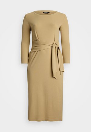 Lauren Ralph Lauren Woman TIE-FRONT COTTON-BLEND CREWNECK DRESS - Gebreide jurk - beige