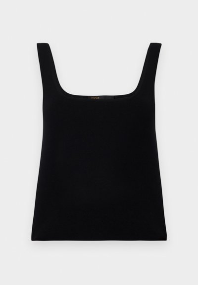 Sort, ærmeløs tanktop med firkantet udskæring. Fremstillet af glat stof, med et enkelt design og et broderet logo indeni.