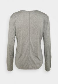 Chemise gris chiné à manches longues vue de dos avec couture centrale visible et ourlet arrondi.