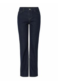 Tum�ši zili džinsi ar taisno kāju dizainu, piecām kabatām un kontrastējošu šuvumu. Ietver priekšējo pogu un rāvējslēdzēja aizdari.