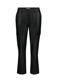 Zwarte neplederen cargobroek met een rechte pijpontwerp, voorzien van twee zijzakken en een elastische tailleband voor comfort.