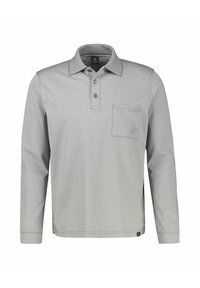 Langärmliges Poloshirt aus hellgrauer Baumwolle mit Kragen, Drei-Knopf-Leiste und einer Brusttasche mit kleinem Logodetail.