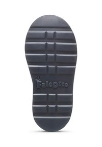 Suola di una scarpa scura con scanalature orizzontali e il nome del marchio "FalcOtto" impresso, taglia contrassegnata come 21 vicino alla zona del tallone.