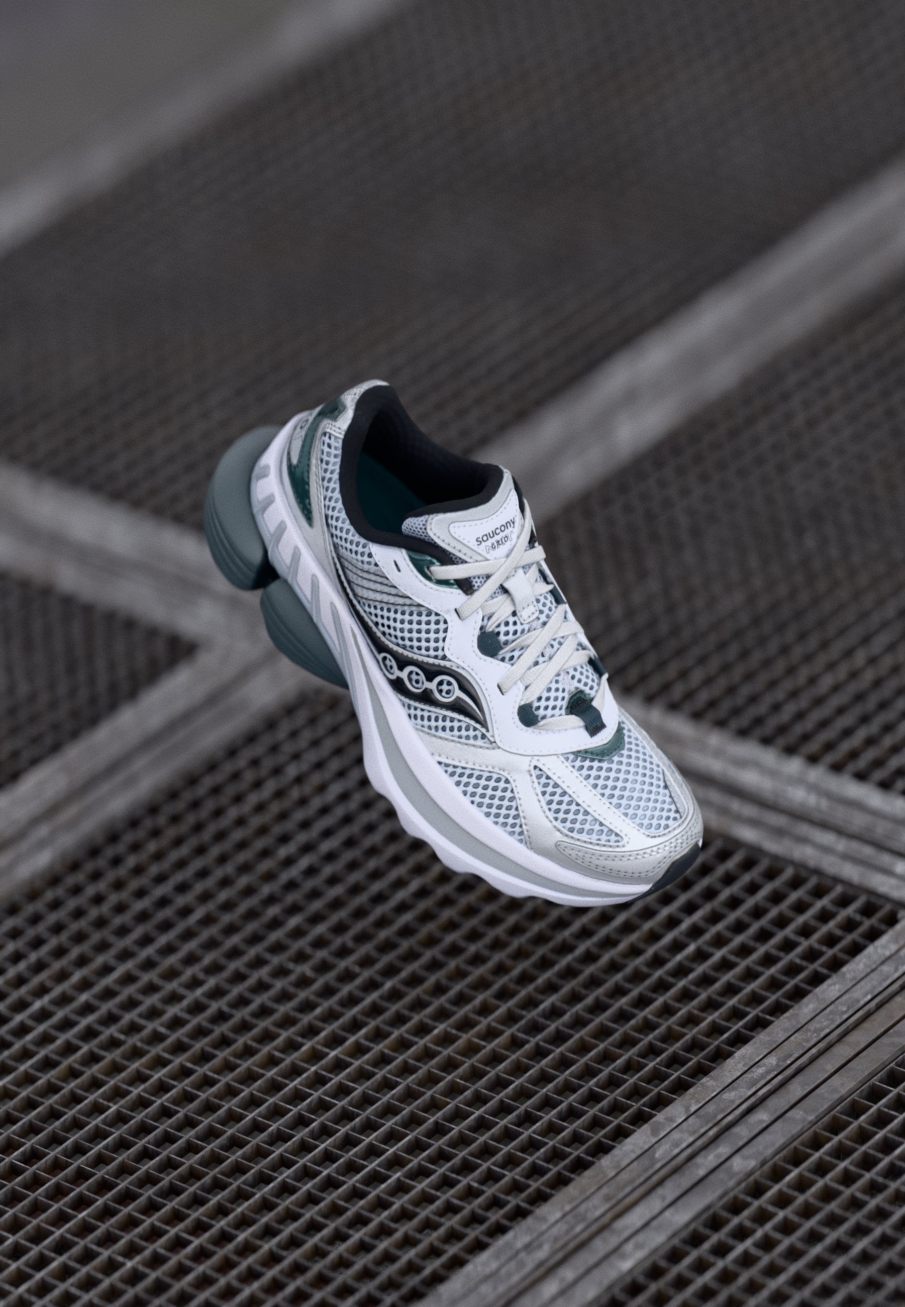 Saucony Grid NXT Silver Mesh Platform Running Sneakers - Silver & Dark Green. $_57.PNG?set_id=880000500F main image 4