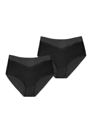 Culotte taille haute noire avec une texture lisse et des coutures décoratives en forme de V à la taille. Vendu par lot de deux.