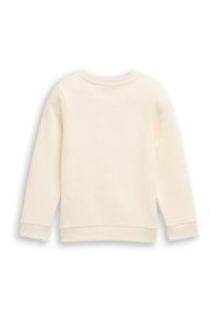Crème kleurig sweatshirt met een ronde hals, lange mouwen en geribde manchetten. Glad oppervlak, met een eenvoudig ontwerp en zonder zichtbare versieringen.