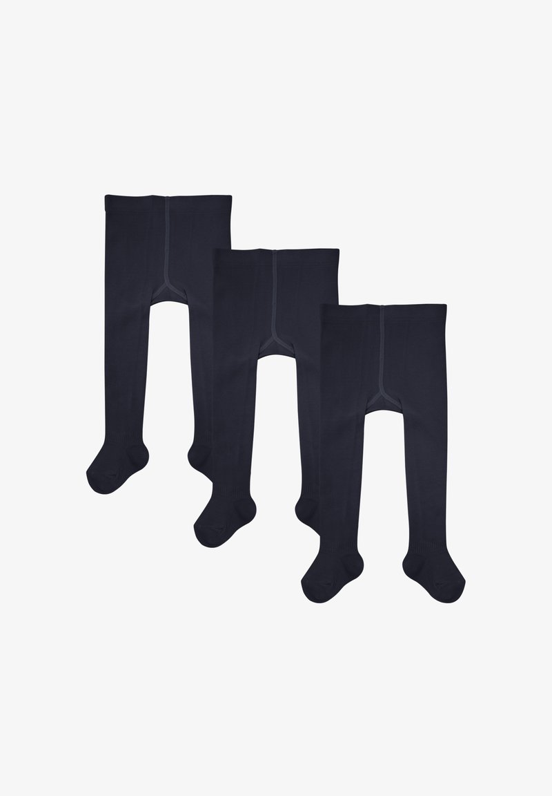 Tre paia di collant blu navy realizzati in materiale elastico, con design senza cuciture e punte rinforzate per una maggiore durata.
