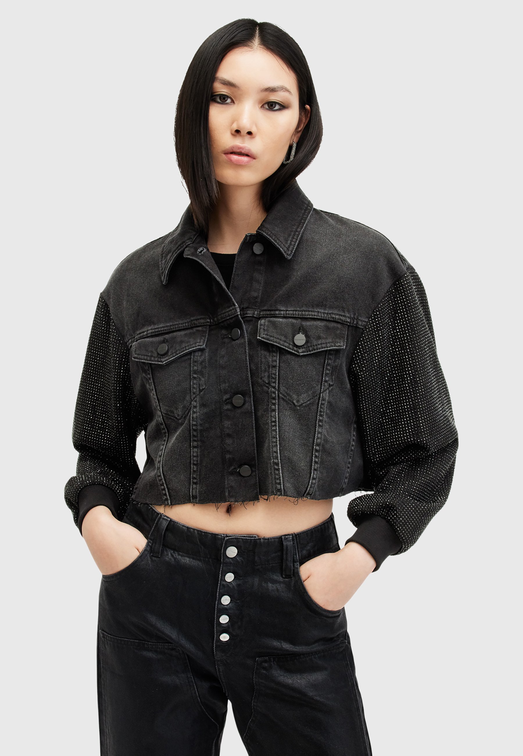 AllSaints ANDERS EMB - Denim jacket - washed black/black - Zalando 