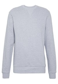 Grauer Sweatshirt aus Baumwollmischgewebe mit rundem Halsausschnitt, langen Ärmeln, gerippten Bündchen und einem Bündchen am Saum.