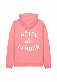 Felpa con cappuccio rosa con testo bianco "HÔTEL de l'AMOUR" sulla schiena, caratterizzata da maniche lunghe e polsini e orlo a coste.