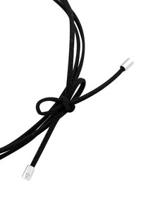 Black leather cord with a knot, featuring silver metal accents. Ends are finished with sleek, rounded silver hardware.