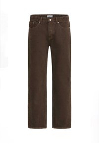 Brune denimjeans med rett ben, fem-lomme design og metalldetaljer. Har knappelukking og merket midjebånd.