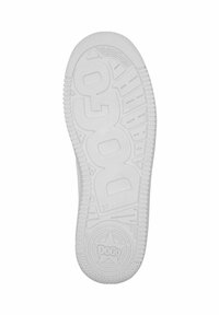 White rubber sneaker sole with textured design, featuring the brand name "DOGO" prominently and a rounded shape with tread patterns.