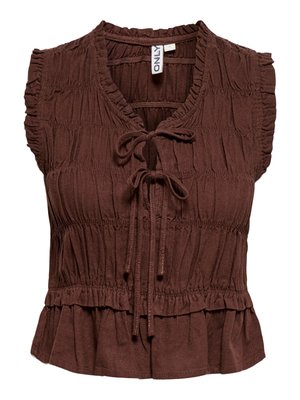 ONLY, ONLGOA SS FRILL  - Topp - brown stone
