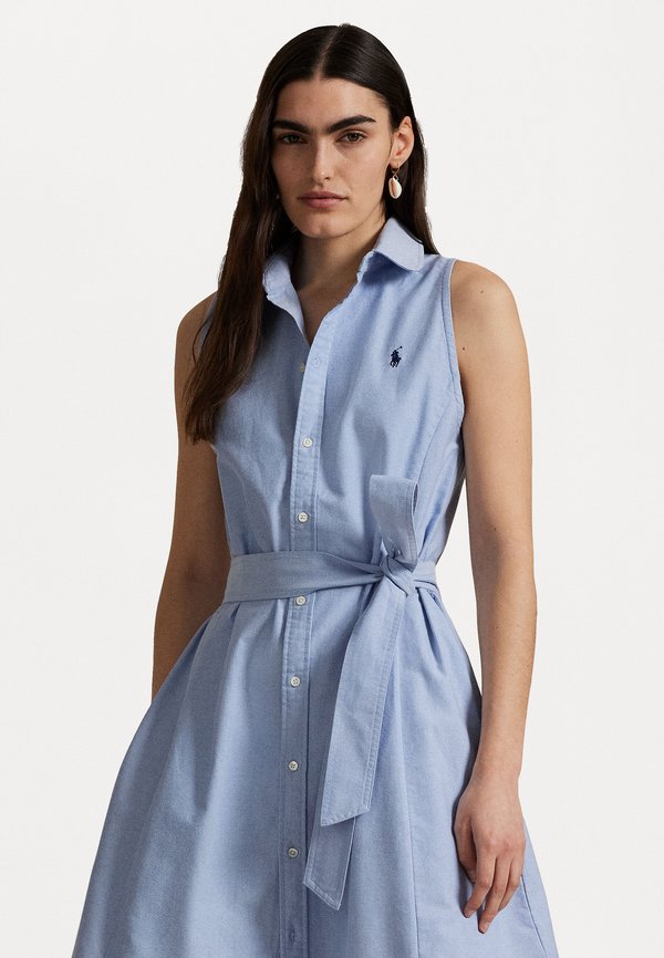 Oxford Belted Sleeveless Shirtdress - Shirt dress