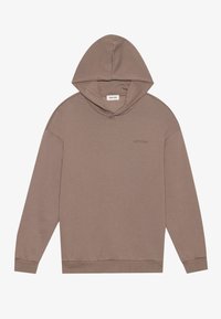 Bluza z kapturem w jasnobrązowym kolorze, wykonana z miękkiego materiału. Posiada prążkowaną fakturę oraz subtelne logo na przedzie. Długie rękawy i luźny krój.