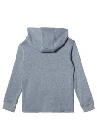 Sudadera gris con una tela texturizada, que cuenta con capucha y mangas largas. Puños y dobladillo acanalados, construcción de hombros sin costuras.