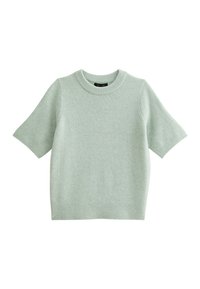 Pullover a maniche corte di colore verde chiaro, realizzato in un morbido tessuto misto lana, con collo e orlo a coste, dal fit rilassato.