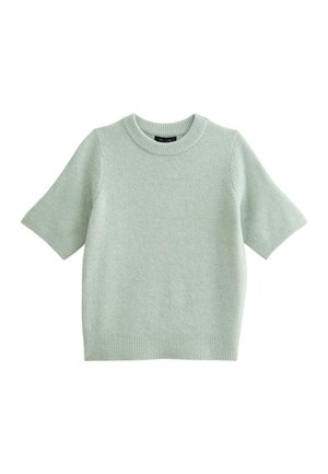 Kurzarm-Pullover in Hellgrün, aus weichem Wollmix, mit einem gerippten Rundhalsausschnitt und Saum, in entspannter Passform.