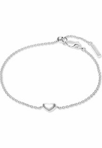Braccialetto in argento con ciondolo a forma di cuore lucido, dotato di chiusura a moschettone e lunghezza regolabile. Design semplice e delicato.