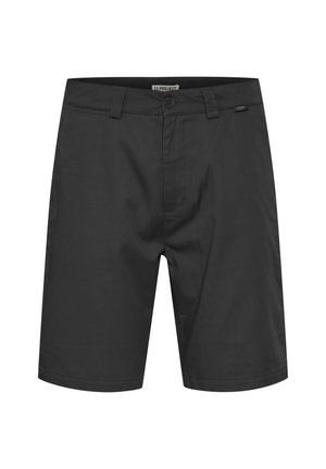 Schwarze Shorts aus strapazierfähigem Stoff, mit einem Knopf- und Reißverschluss, zwei Seitentaschen und einem schlanken, einfachen Design.