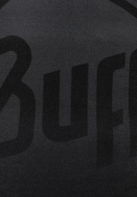 Black fabric with a smooth texture featuring a large, dark printed "Buff" logo. The design is minimalist with no additional colors or patterns.
