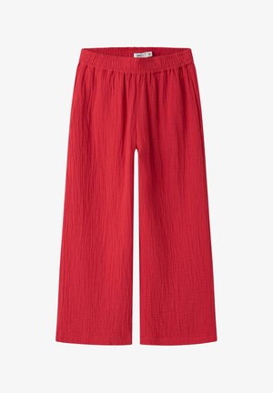 Røde bukser med vide ben, elastisk talje, tekstureret stof og afslappet pasform.