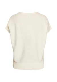 Hvid, kortærmet sweater med et tekstureret ribbet design og en blød, elastisk talje. Glat stof, rund halsudskæring og afslappet pasform.