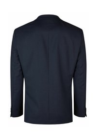 Männer Blau-Blazer, glattes Material, strukturiertes Design, Reverskragen, einzelner Rückenschlitz, vier Knöpfe an den Ärmeln, taillierte Passform.