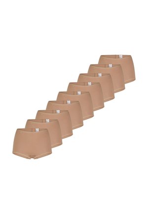 Pakke med ti beige bomulds-bokser til drenge med elastisk taljebånd og en glat, blød tekstur, med minimal syning og uden mærke.