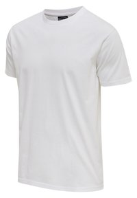 Hvid bomulds t-shirt med rund hals, korte ærmer, glat tekstur og lige pasform. Ingen synlige mønstre eller detaljer.