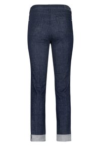 Mörkblå denimjeans med rak klippning, med uppvikta fållar, två bakfickor och subtila sömdetaljer.