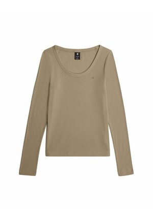 G-STAR, SLIM RIB OPEN NECK T-SHIRT - Longsleeve - safari