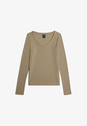 G-STAR, SLIM RIB OPEN NECK T-SHIRT - Longsleeve - safari