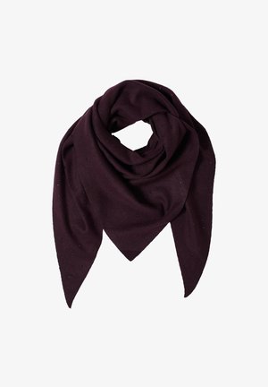 Sciarpa bordeaux in morbido tessuto, con forma triangolare e piccole decorazioni disperse per aggiungere texture.