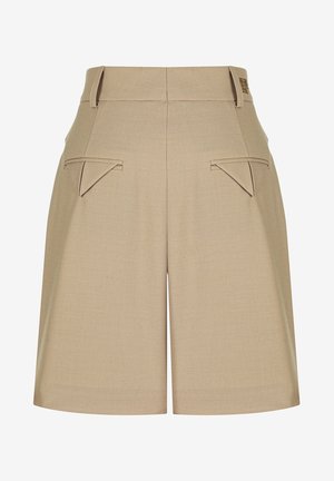 Beige shorts met hoge taille, voorvak met kleppen, riemlussen en discrete naden voor een gestructureerde pasvorm.