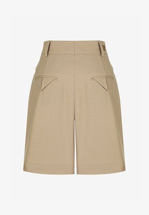 Beige shorts met hoge taille, voorvak met kleppen, riemlussen en discrete naden voor een gestructureerde pasvorm.