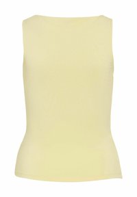 Γυναικείο αμάνικο τοπ σε ανοιχτό κίτρινο χρώμα με εφαρμοστή μέση, εμφανίζεται από πίσω σε λευκό φόντο.