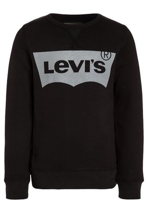 Sort langærmet crewneck-sweatshirt med ribkantsærmer og -kant, med en stor reflekterende sølvfarvet Levi's-logo på brystet.